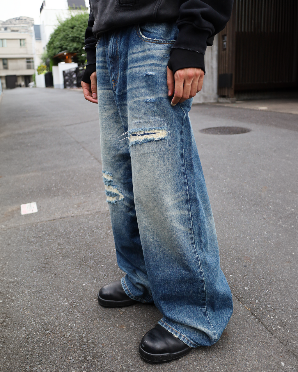 sashiko japanese selvedge loose fit jeans