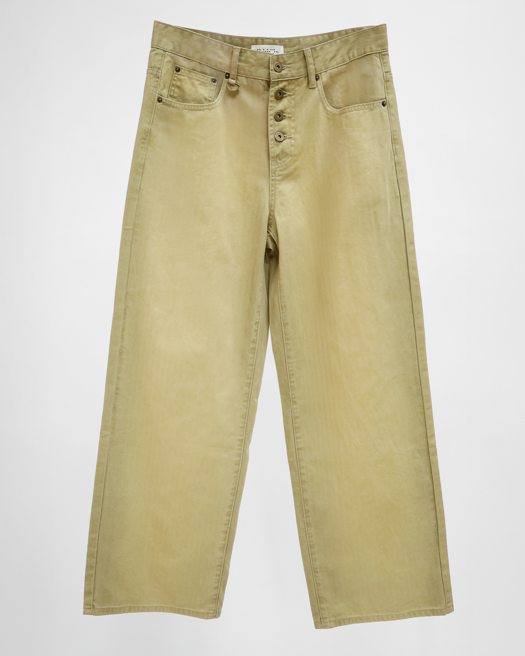 BEIGE WASHED HERRINGBONE TWILL PANTS